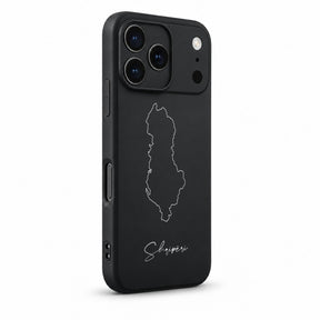 Albania phone case for iPhone 17 Pro – angled view with camera edge and side buttons