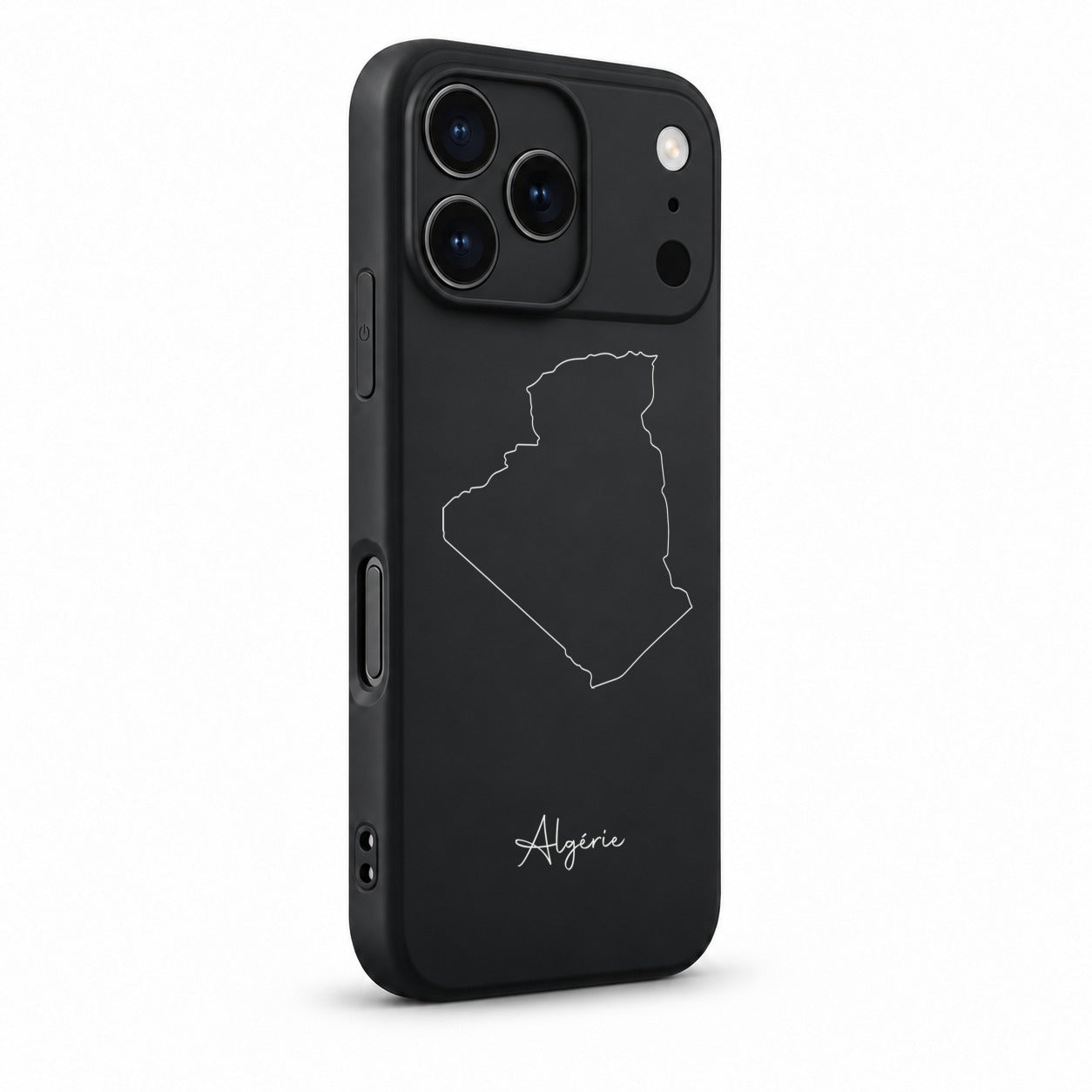Algerien Handyhülle für iPhone 17 Pro – Schrägansicht mit Kamerarand und Seitentasten
