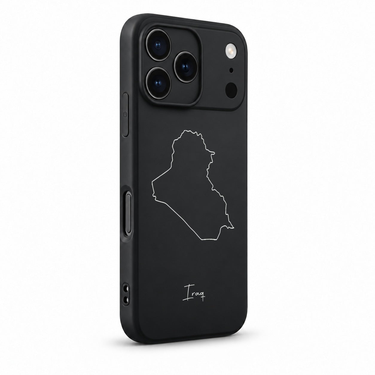 Irak Handyhülle für iPhone 17 Pro – Schrägansicht mit Kamerarand und Seitentasten