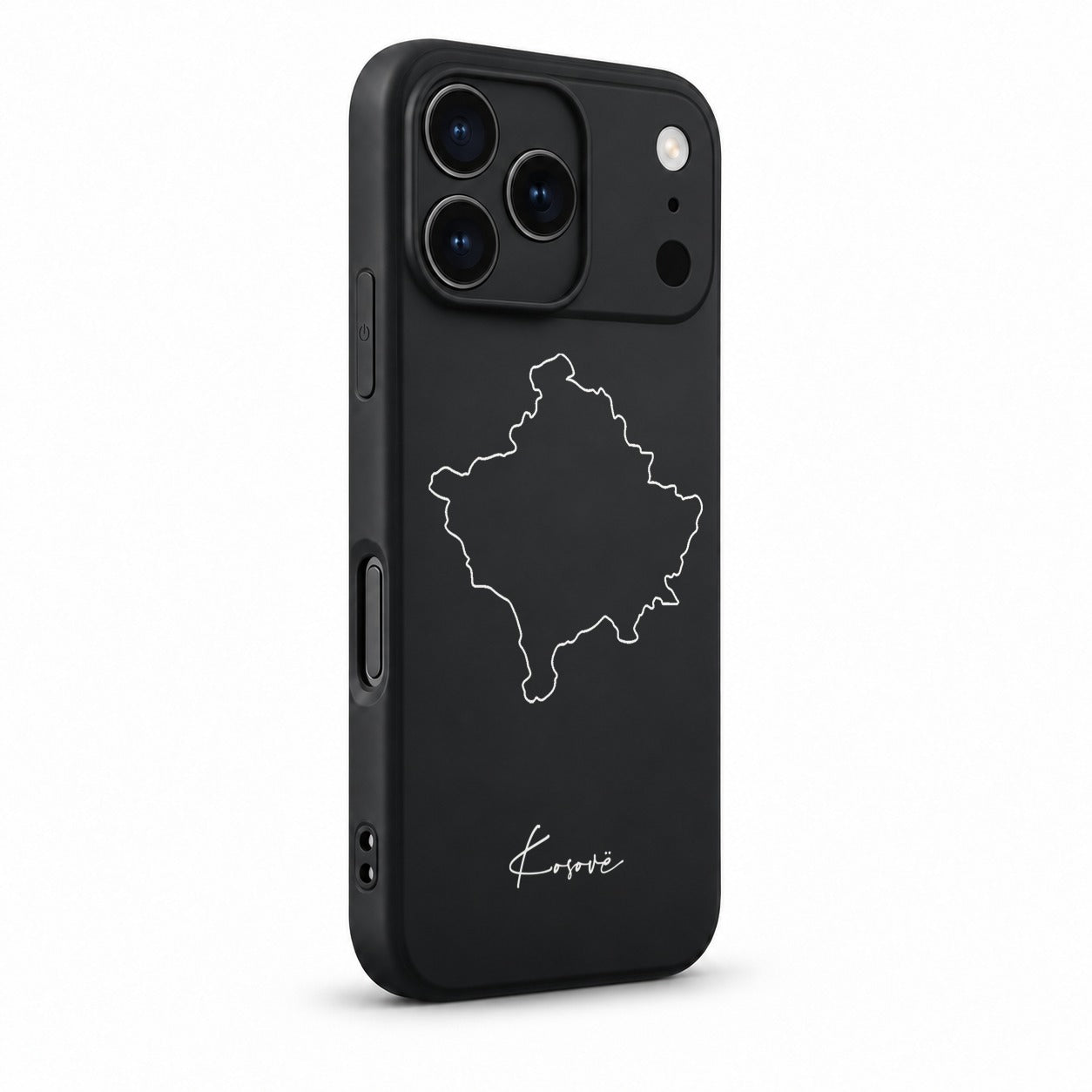 Kosovo Handyhülle für iPhone 17 Pro – Schrägansicht mit Kamerarand und Seitentasten