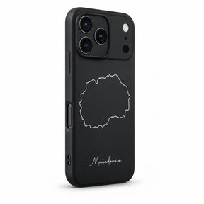 Mazedonien Handyhülle für iPhone 17 Pro – Schrägansicht mit Kamerarand und Seitentasten