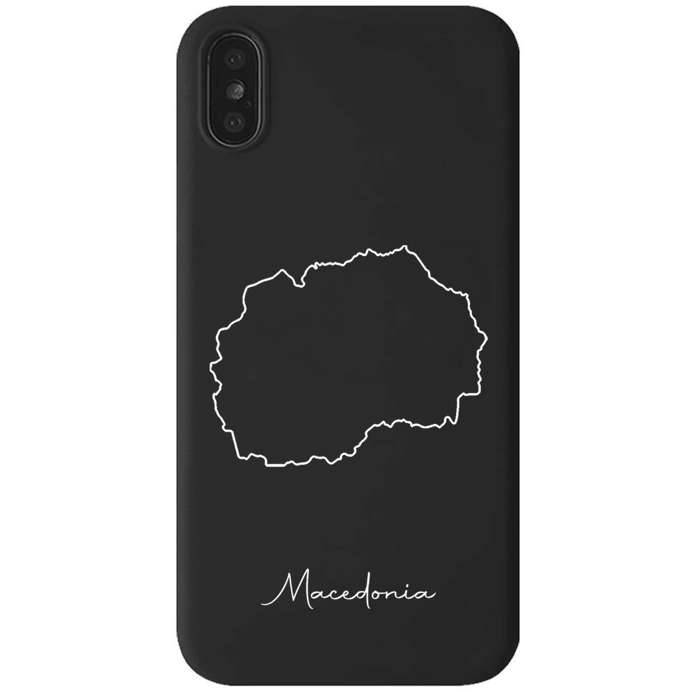 Mazedonien Handyhülle für iPhone X, XS und XR – Rückseite mit Landkarte und Schriftzug